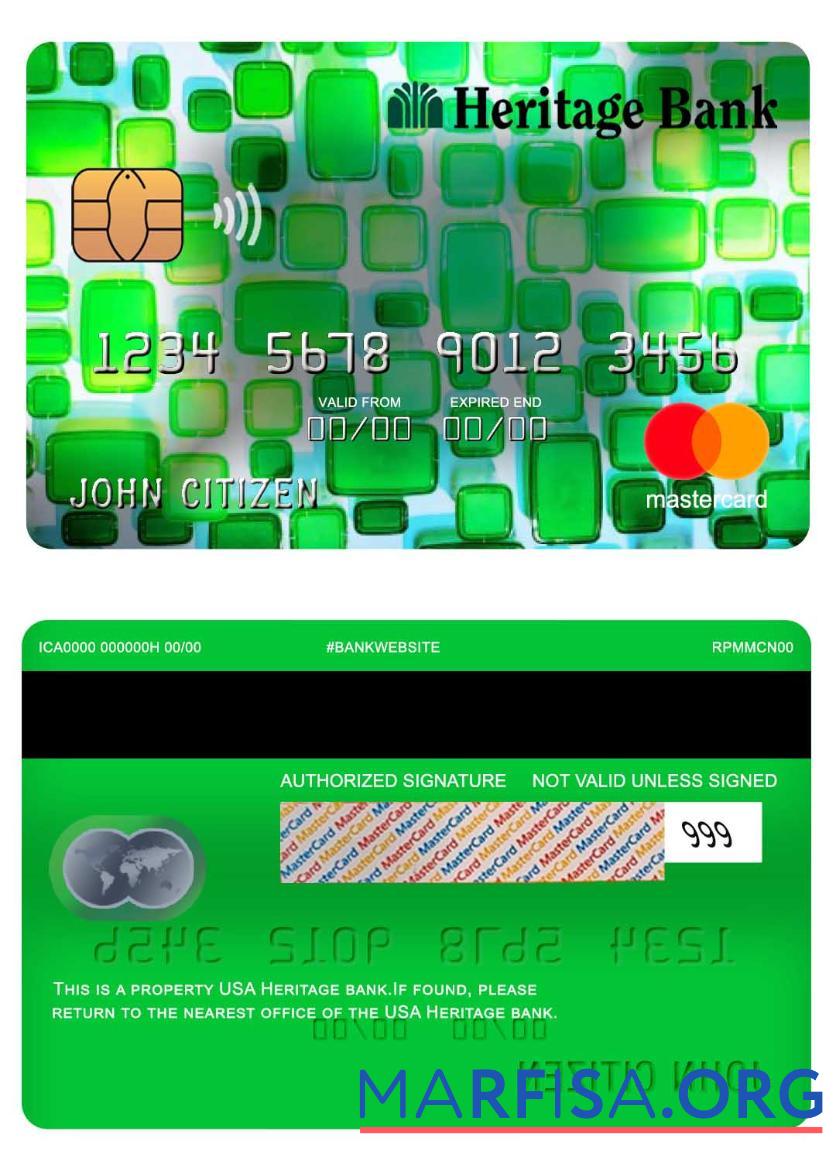 Realistic USA Heritage bank mastercard example